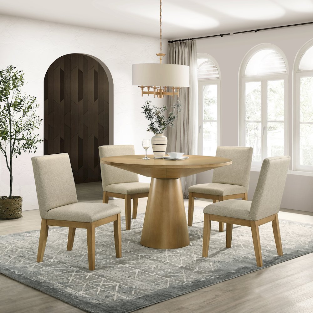 Rocco Contemporary Dining Set, Round Pedestal Table with 4 Chairs. Picture 2