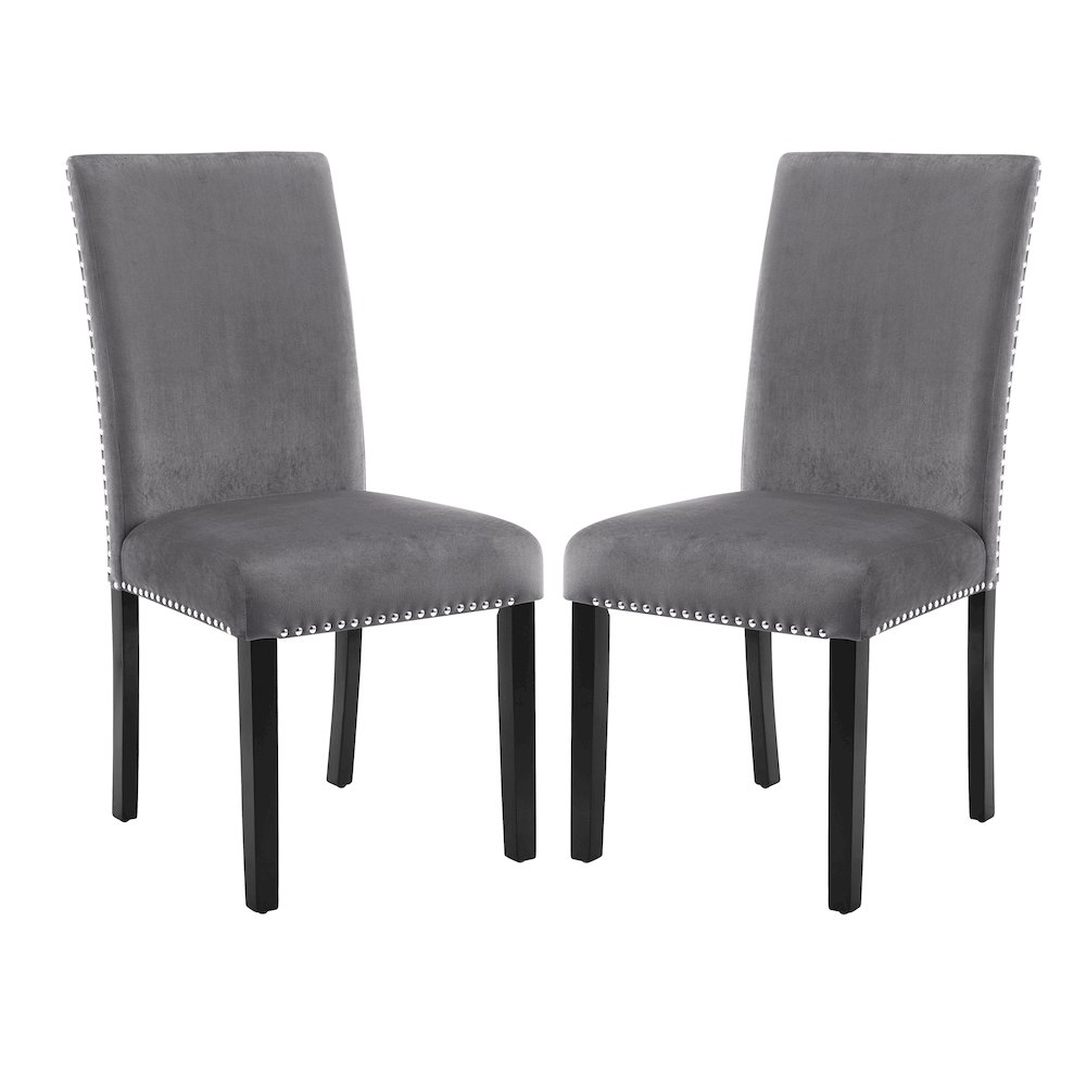 Cobre Contemporary Velvet Dining Chair with Nailhead Trim, Set of 2, Gray. Picture 1
