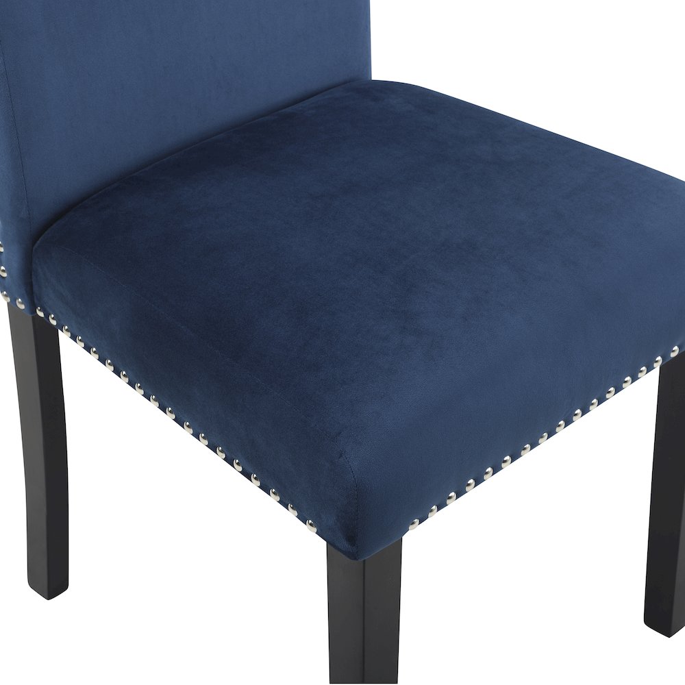 Cobre Contemporary Velvet Dining Chair with Nailhead Trim, Set of 2, Blue. Picture 6