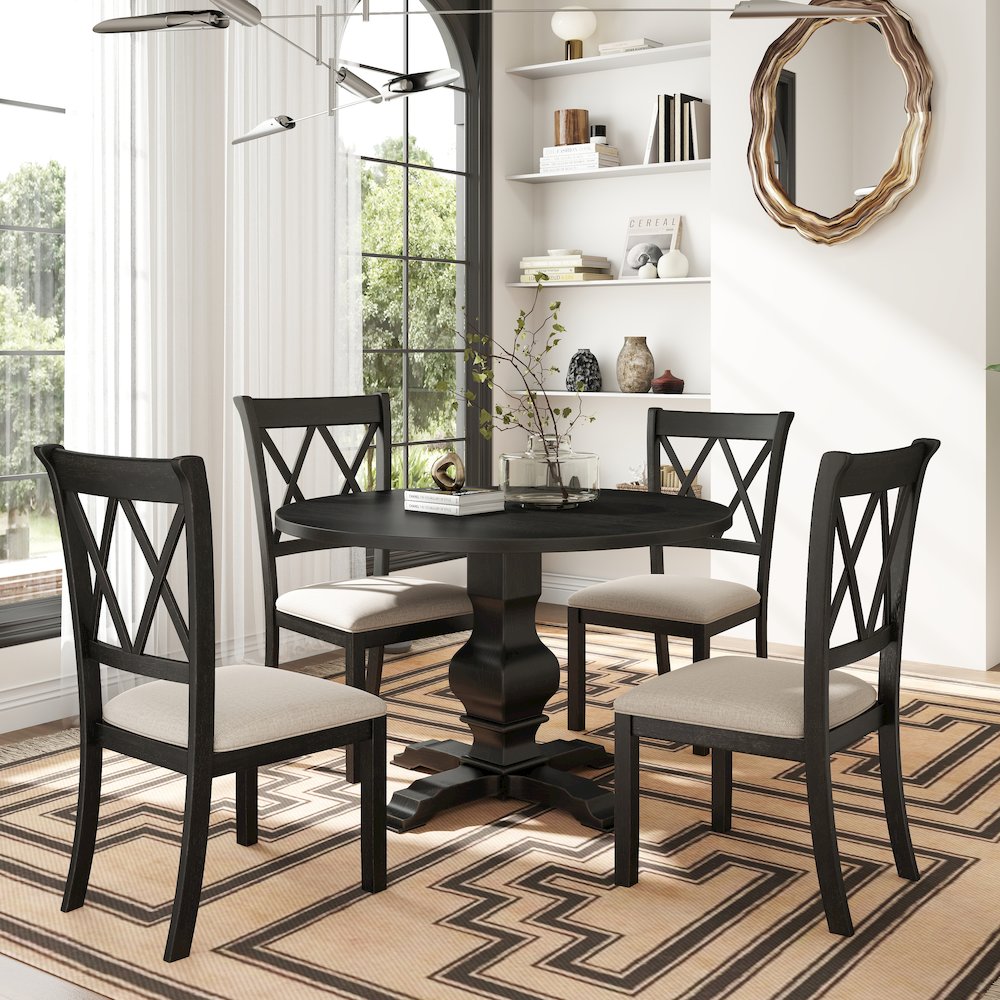 Havre Dining Set, Pedestal Round Table with 4 Chairs. Picture 6