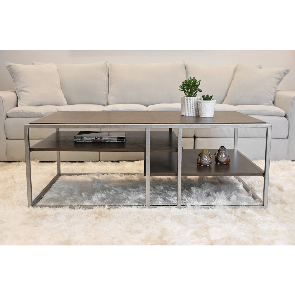 Padena 3Pc Metal Frame Wood Living Room Coffee Table and 2 Chairside Tables Set. Picture 3