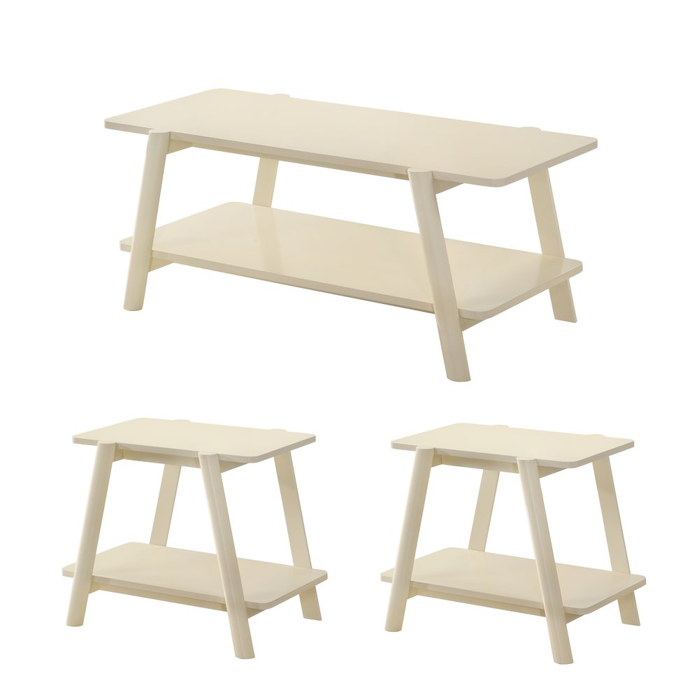 Metz 3-Piece Coffee Table Set, Coffee Table and Two End Tables, Off-White Finish. Picture 1