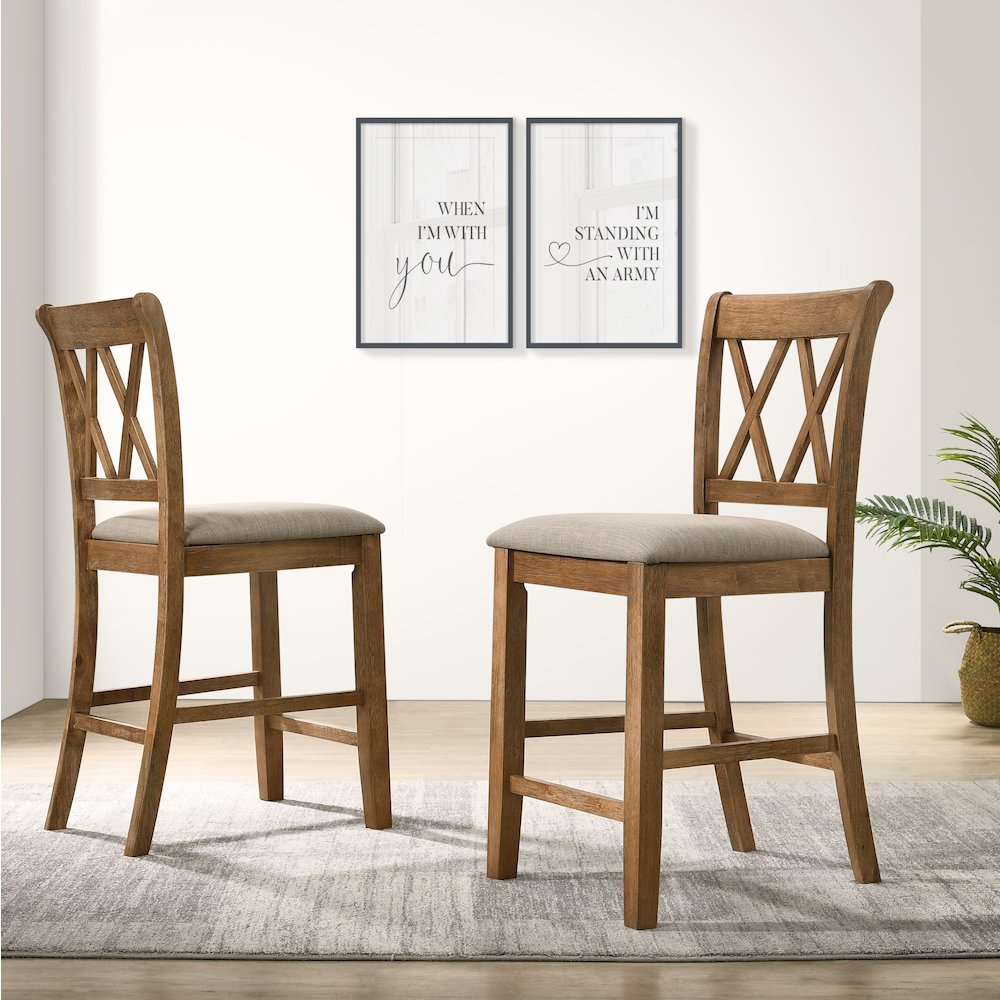 Windvale Cross-Buck Wood 5-Piece Counter Height Dining Set, Tan. Picture 5