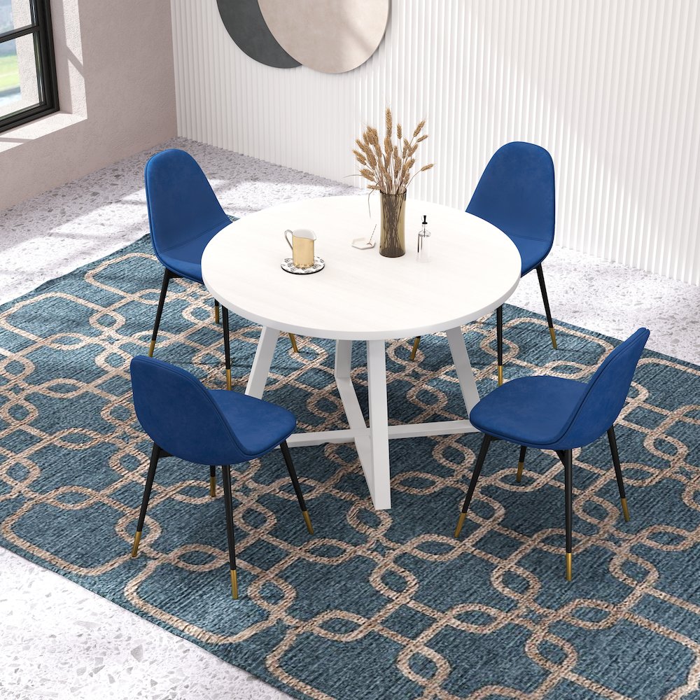 Evatt 5-Piece Round Dining Set, Trestle Round Table with 4 Stylish Chairs, Blue. Picture 3