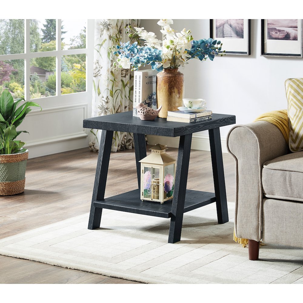 Athens Contemporary Replicated Wood Shelf Coffee Set Table in Black Finish. Picture 10