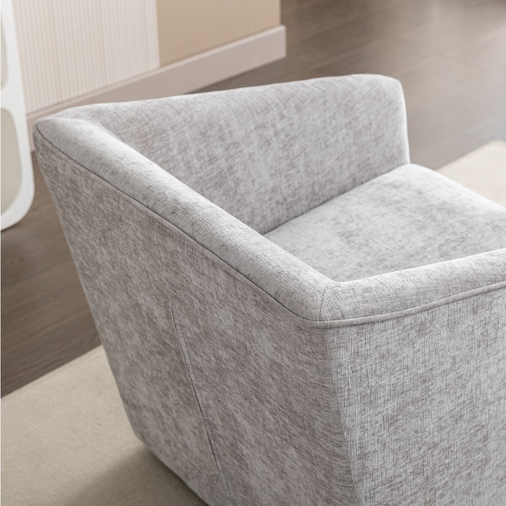 Nice Modern Upholstered Barrel Armchair, 360 Degree Swivel, Gray. Picture 8