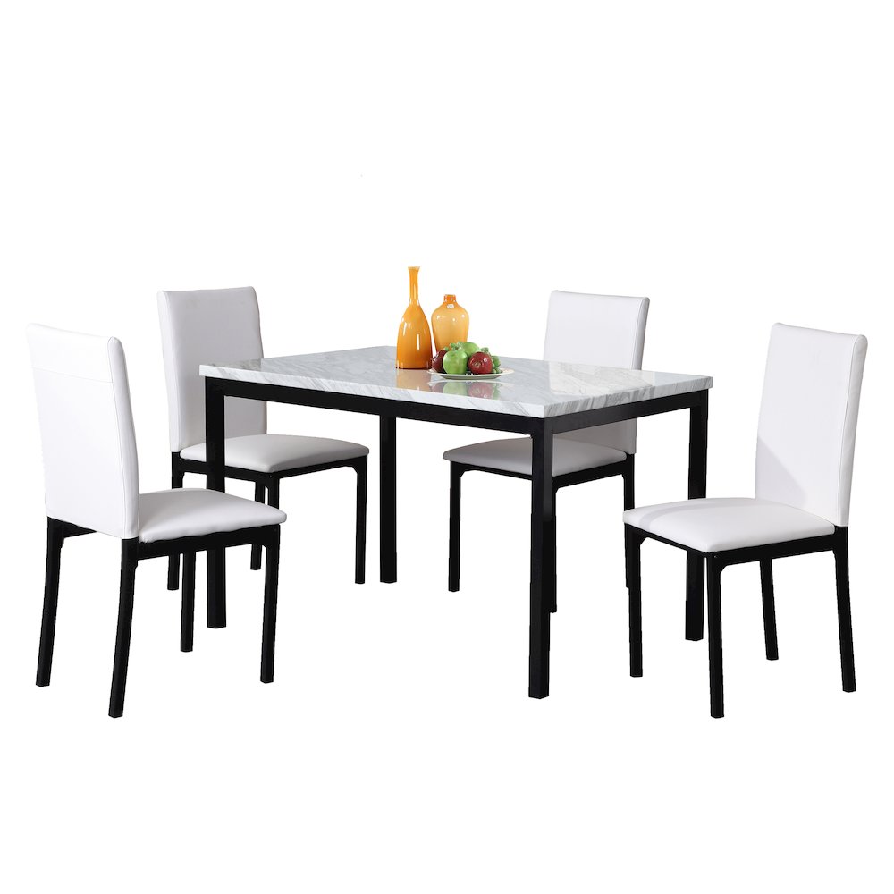 Citico 5-Pc Dinette Set with Faux Marble Top, White Table with White Chairs. Picture 1