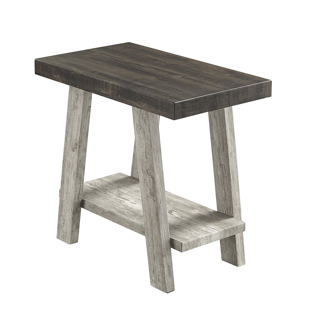 Ethens Contemporary Two-Tone Wood Shelf Side Table in Weathered Walnut and Gray. Picture 1