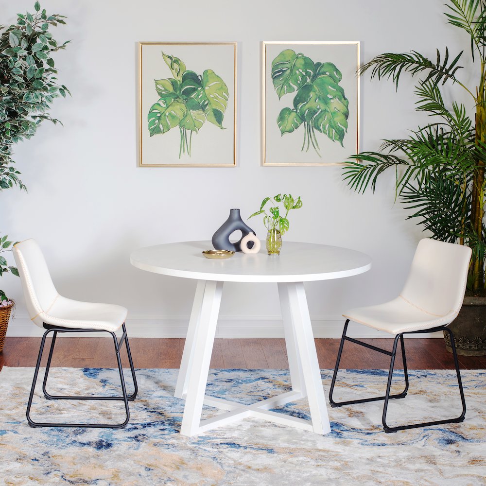 Varna 3-Pc Round Dining Set, Trestle Dining Table with 2  Chairs, White. Picture 2