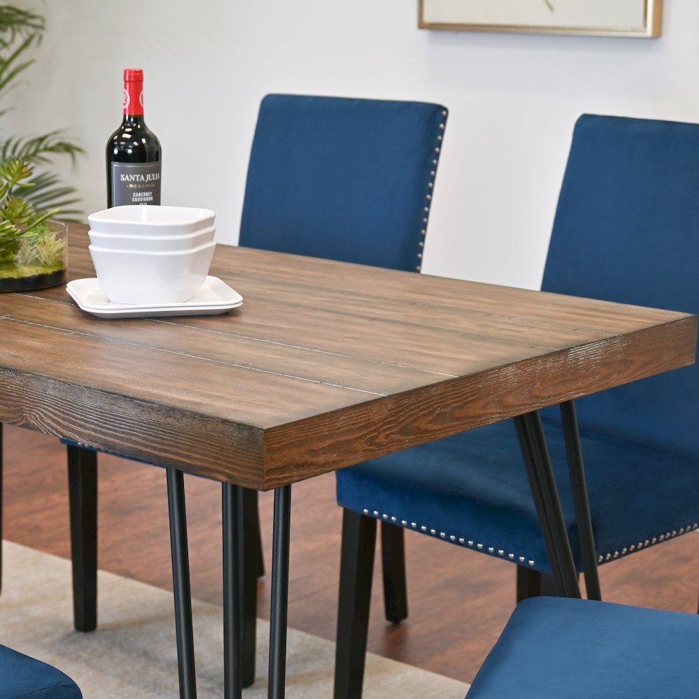 Ashzo 5-Pc Dining Set, Hairpin Dining Table with 4 Chairs, Blue. Picture 6