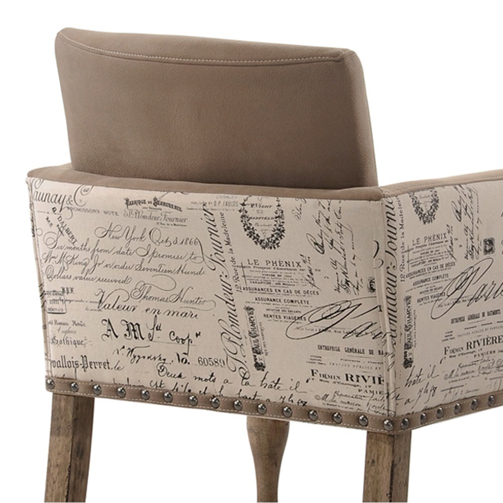 Birmingham Script Printed Driftwood Finish Dining Arm Chair, Set of 2. Picture 5