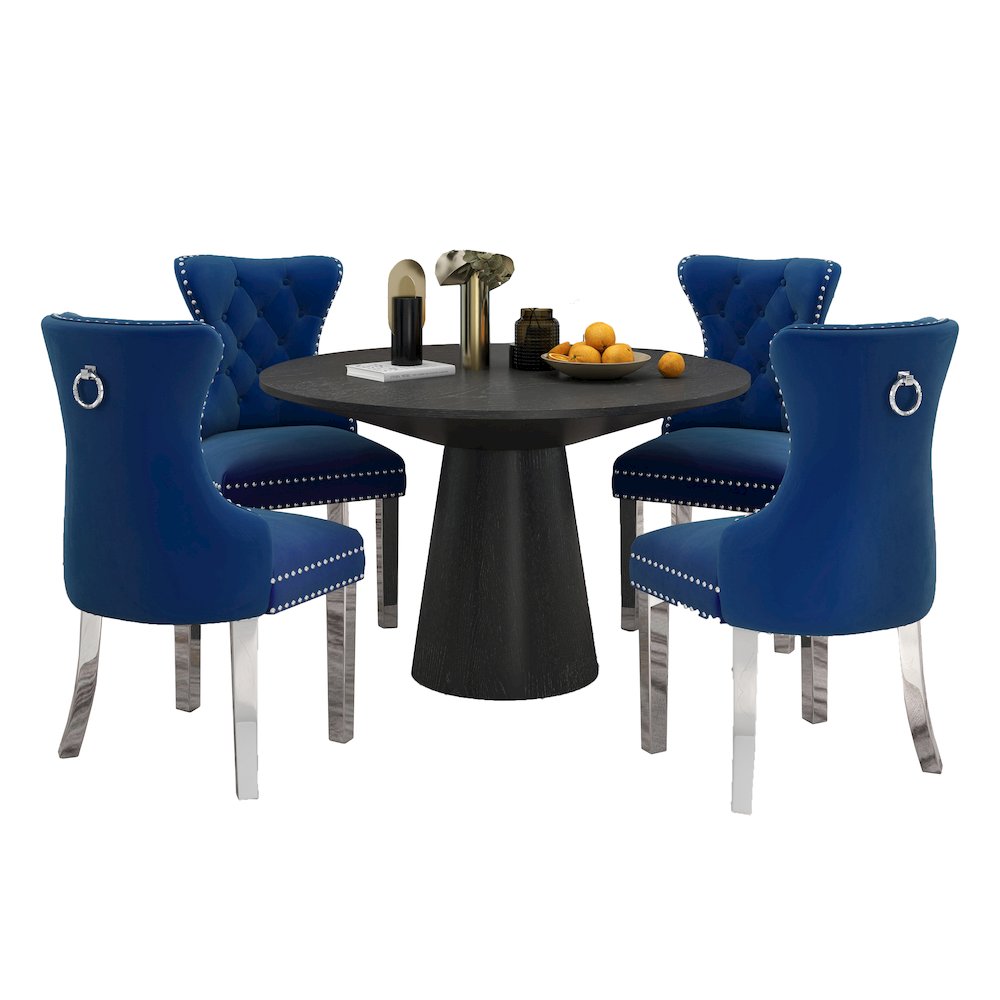 Vogel 5-Piece Round Dining Set, Pedestal Dining Table with 4 Chairs, Blue. Picture 1