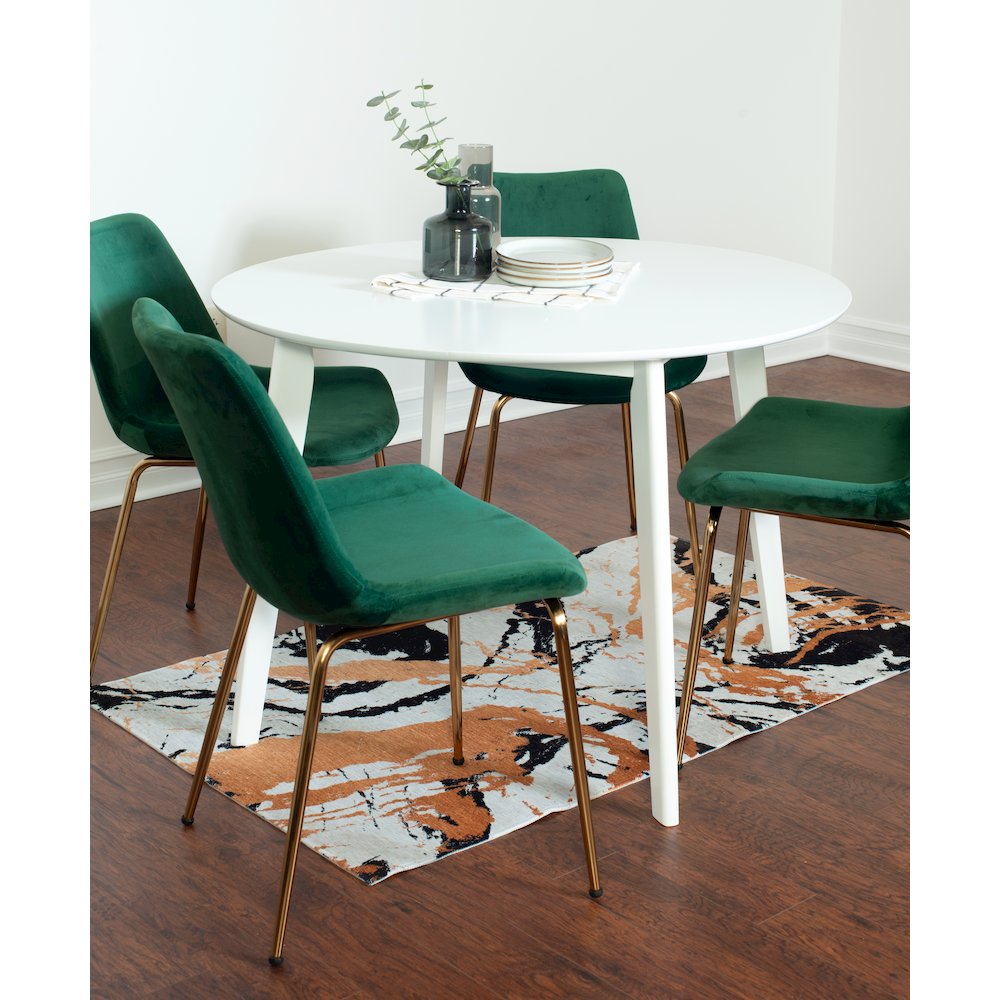 Aufurr 5-Pc Dining Set, White Round Dining Table with 4 Chairs, Green. Picture 3