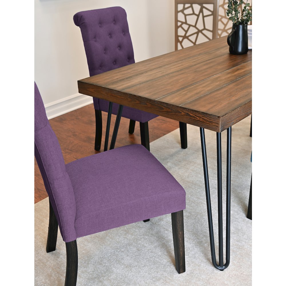 Ashford 6-Pc Dining Set, Hairpin Dining Table with 4 Chairs and Bench, Purple. Picture 5