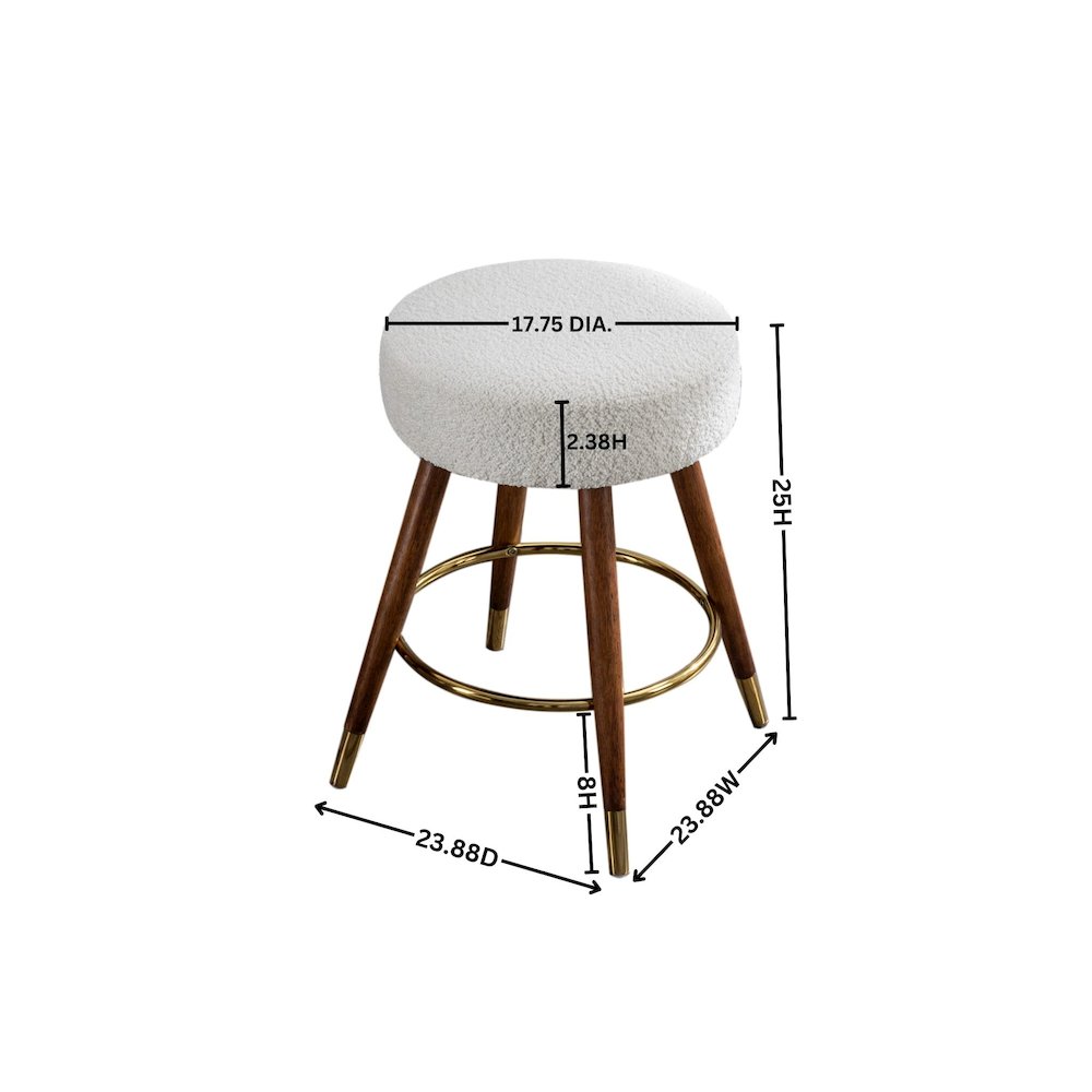 MoMo Boucle Upholstered Counter Height Stool, 360° Swivel, White. Picture 2