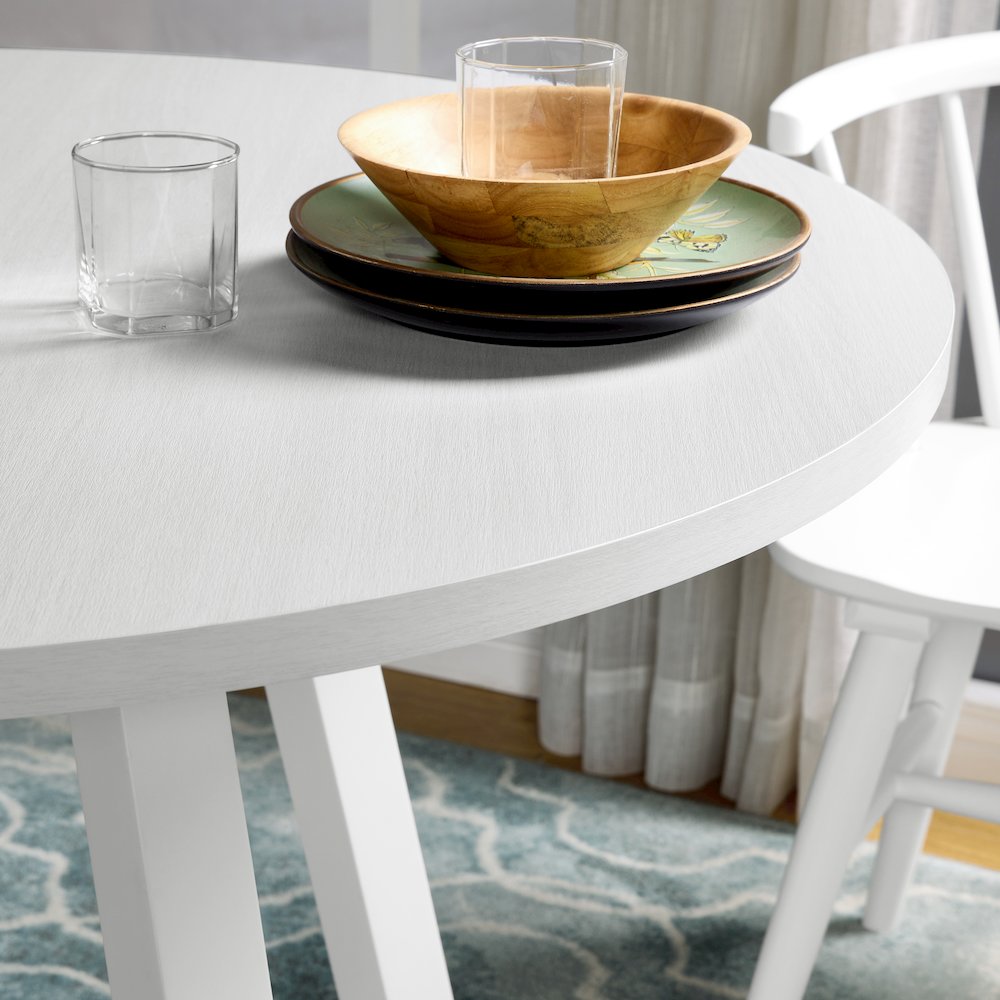 Edo White Wood 5-Pc Dining Set, Trestle Dining Table with 4 Windsor Chairs. Picture 6