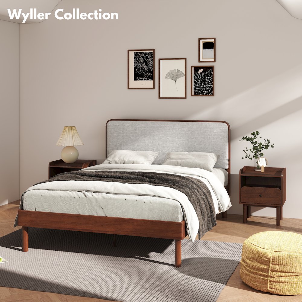 Wyller Rubberwood Platform Bed, Natural Walnut Finish, Queen. Picture 9