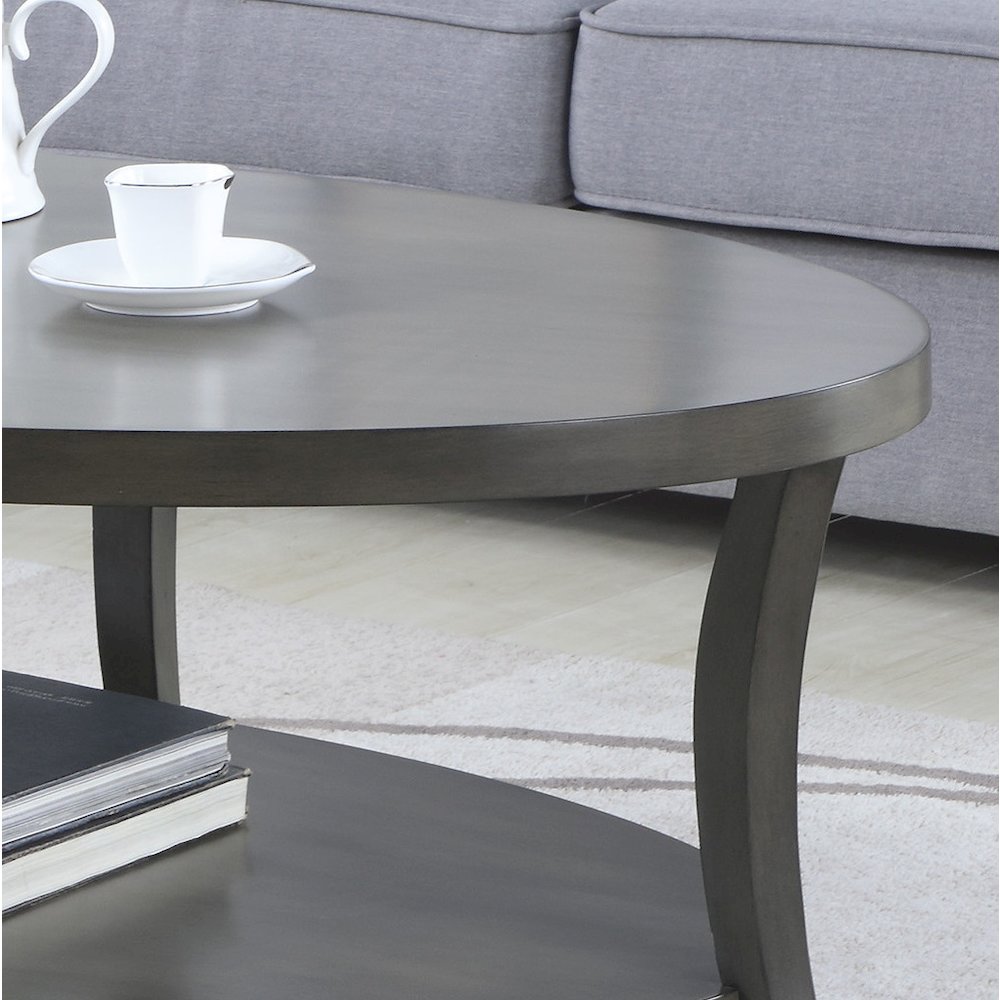 Perth Contemporary Oval Shelf Coffee Table Set, Gray. Picture 4