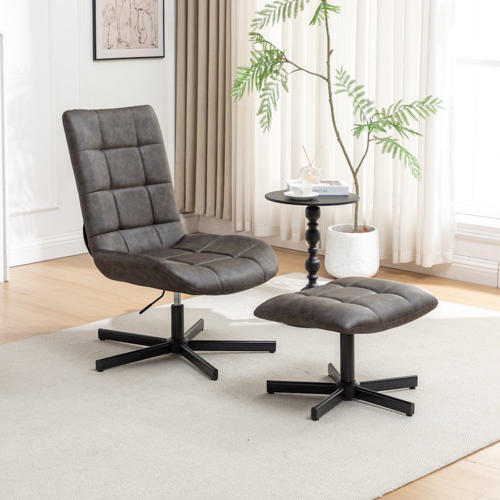 Arlena 2-Piece Seating Set, Faux Leather Tufted Accent Chair and Ottoman, Brown. Picture 8