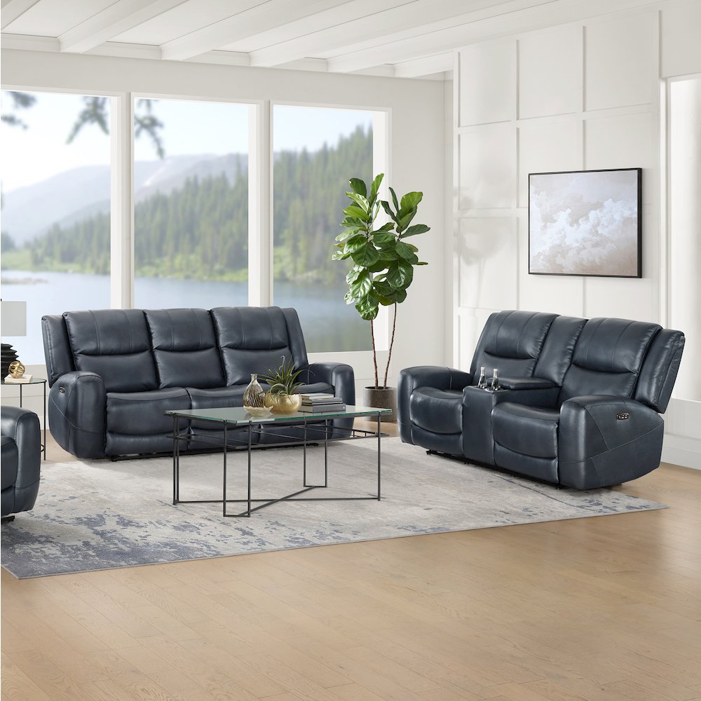 Cozura Leather Power Recling Sofa and Loveseat, Chesapeake Blue. Picture 2