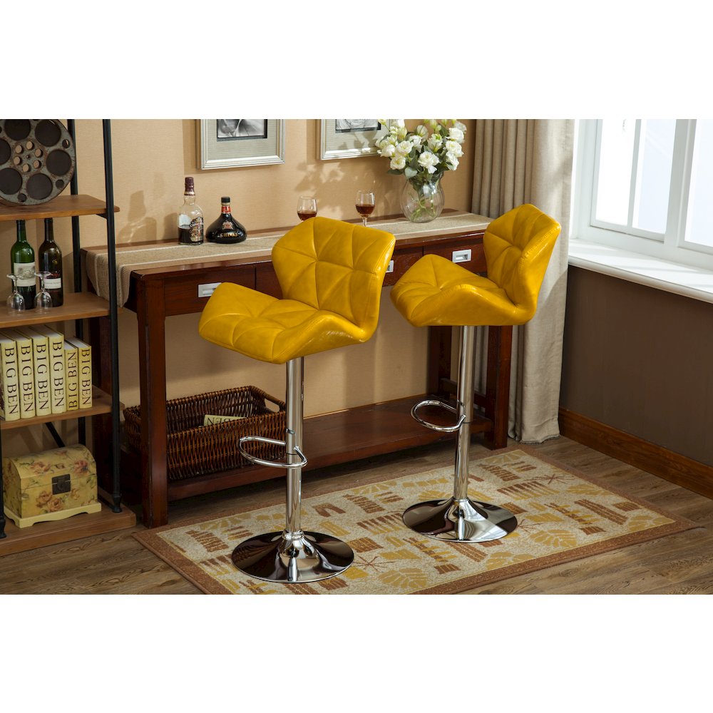 Glasgow Contemporary Tufted Adjustable Height Yellow Bar Stools, Set of 2. Picture 5