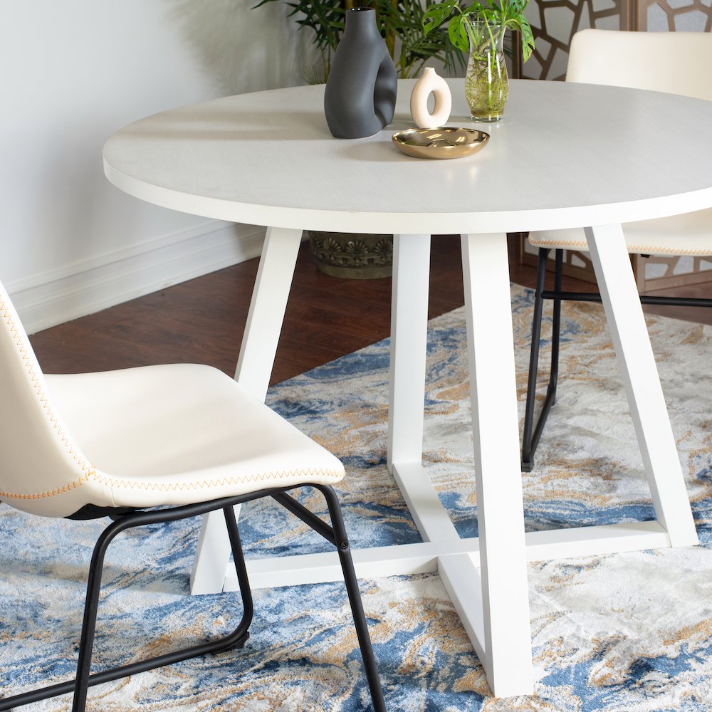 Varna 3-Pc Round Dining Set, Trestle Dining Table with 2  Chairs, White. Picture 5