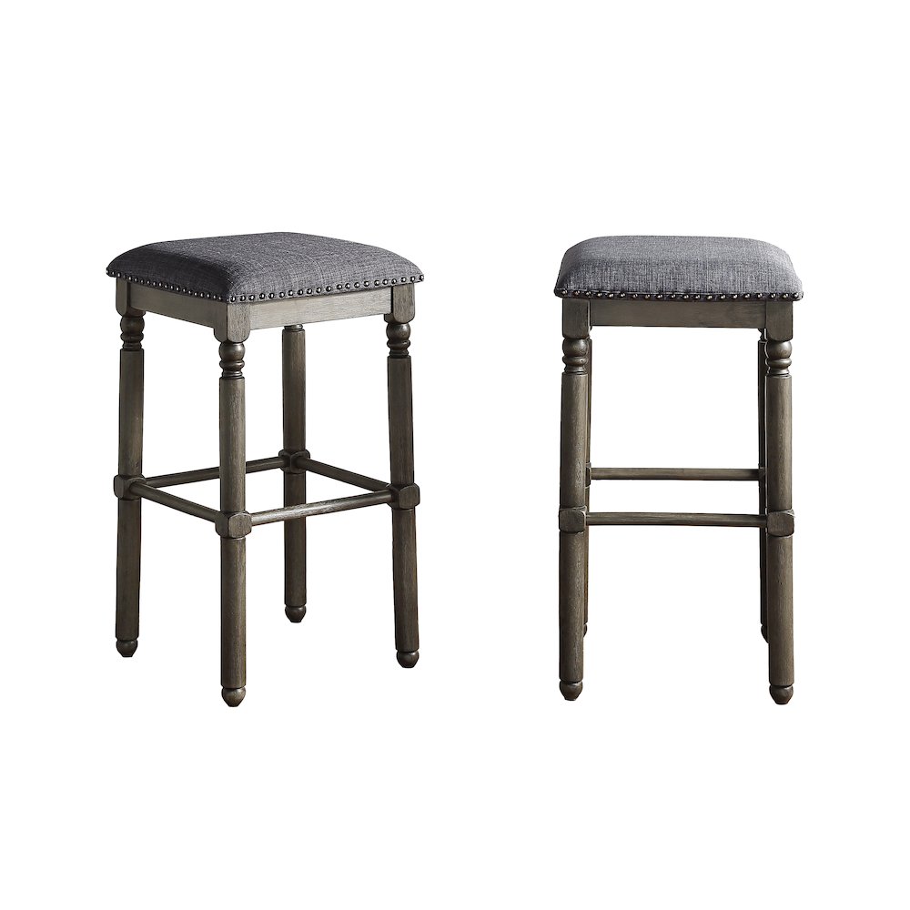 Arnhem Wood Gray Upholstered Swivel Bar Stools, Set of 2. Picture 5