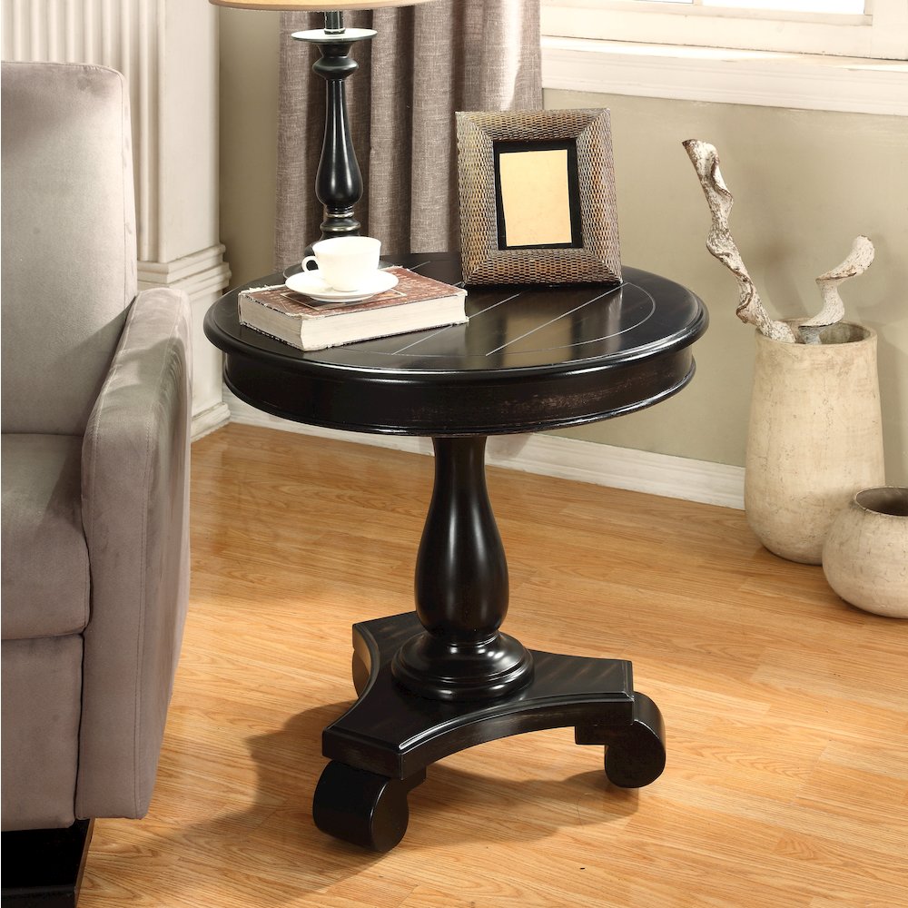Rene Round Wood Pedestal Side Table, Black. Picture 2