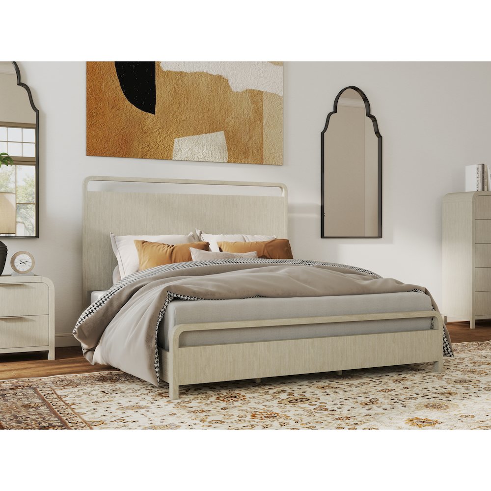 Tavari Wood Panel Bed, Light Gray Finish, King. Picture 7