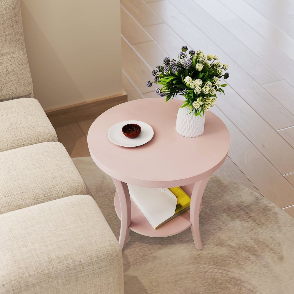 Perth Round End Table with Shelf, Pink. Picture 3