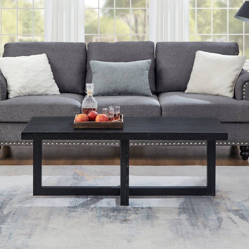 Luno 3-Piece Coffee Table Set, Coffee Table and Two End Tables, Black. Picture 5