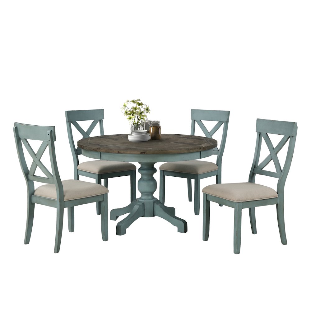 Prato 5-Piece Round Dining Table Set with Cross Back Chairs. Picture 1