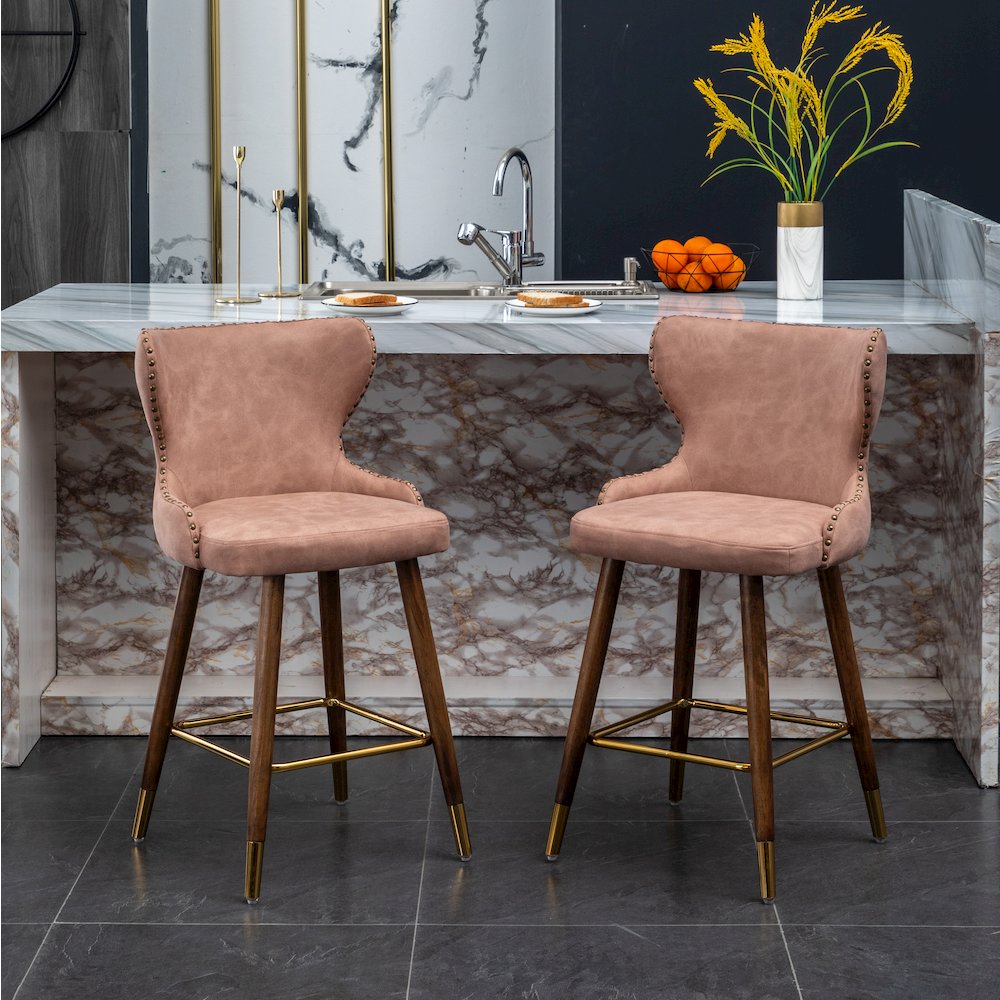 Nevis Modern Faux Leather Tufted Nailhead Trim Counter Stool Set of 2, Pink. Picture 4