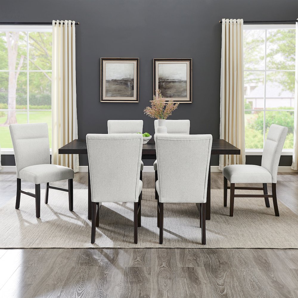 Madison 7-Piece Dining Set, Slat-Fluted Dining Table with 6 Stylish Chairs, Gray. Picture 2
