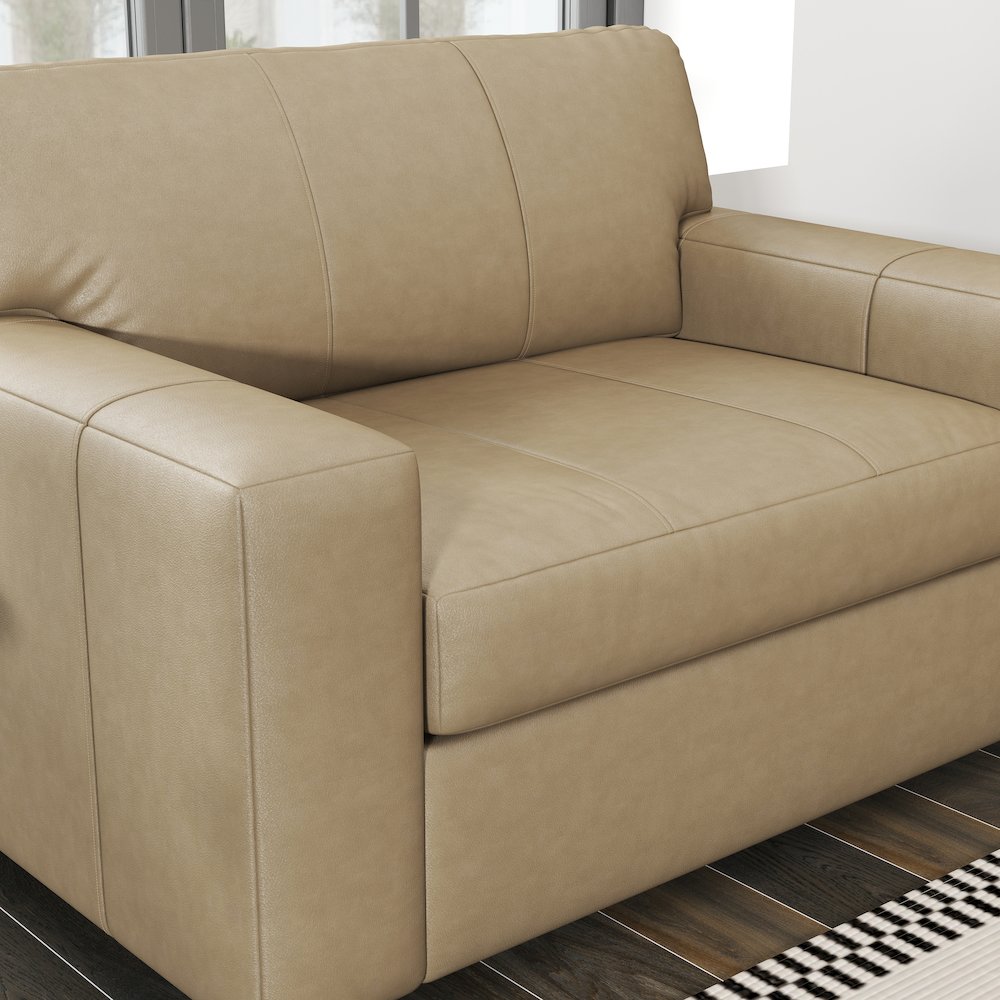 Sakan Leather Upholstered Cutler Lounge Chair, Beige. Picture 5