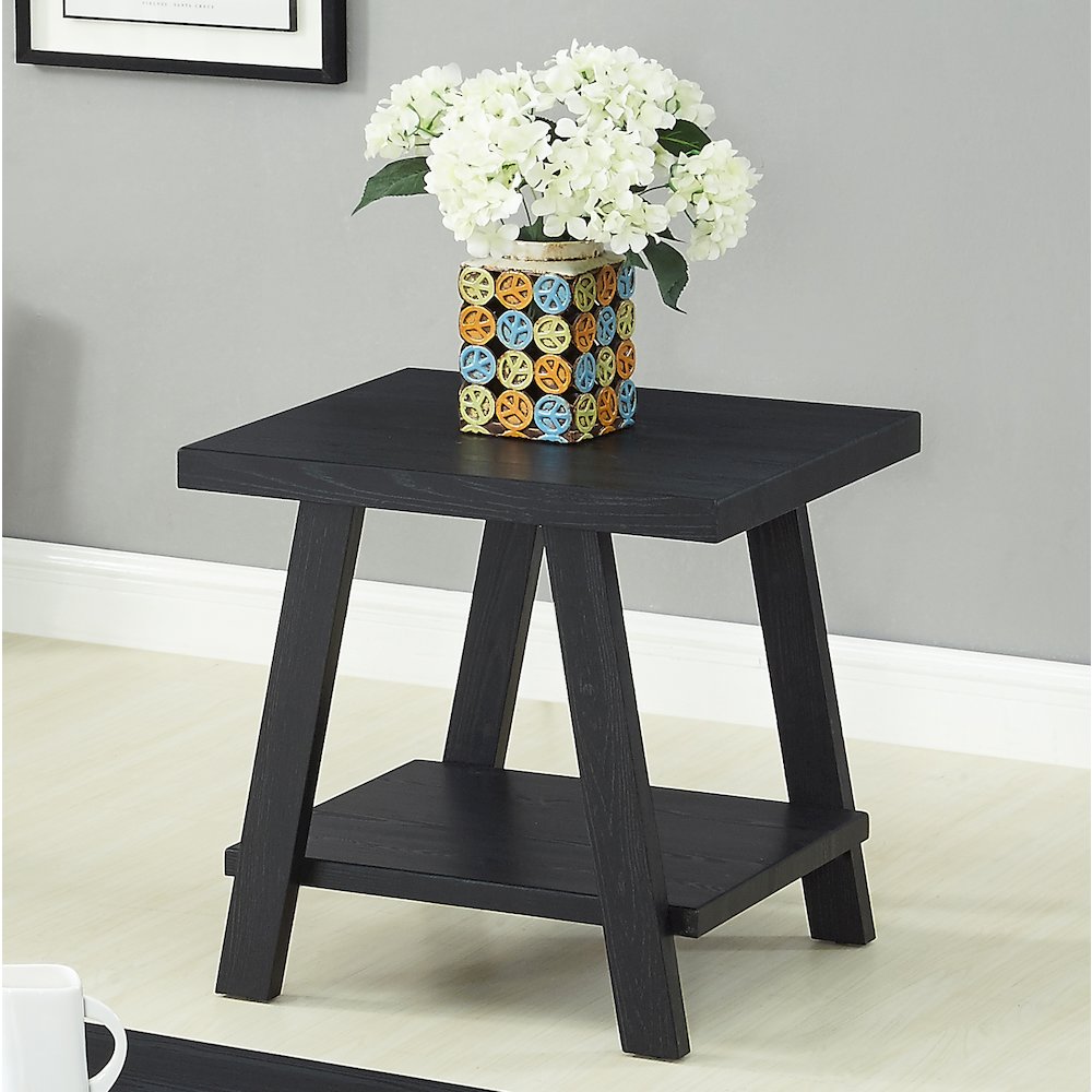 Athens Contemporary Replicated Wood Shelf Coffee Set Table in Black Finish. Picture 9