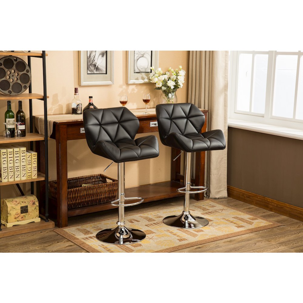 Glasgow Contemporary Tufted Adjustable Height Black Bar Stools, Set of 2. Picture 6