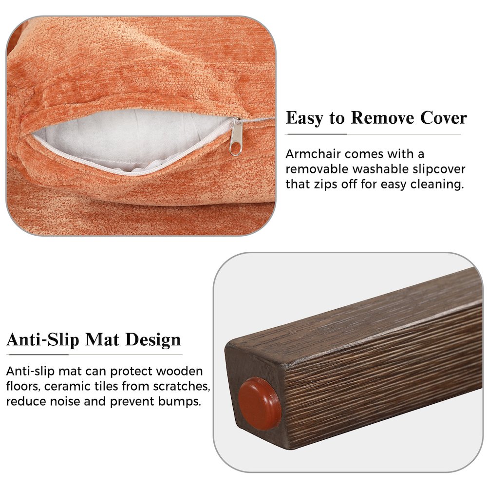 Kelly Mid-Century Modern Velvet Accent Armchair, Orange. Picture 8