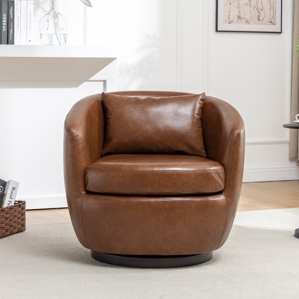Orenza Modern Faux Leather Swivel Barrel Accent Club Chair. Picture 3