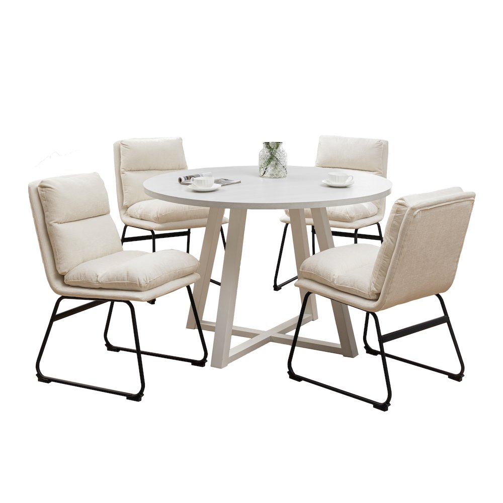 Innes 5-Pc Round Dining Set, Trestle Table with 4 Chairs. Picture 1
