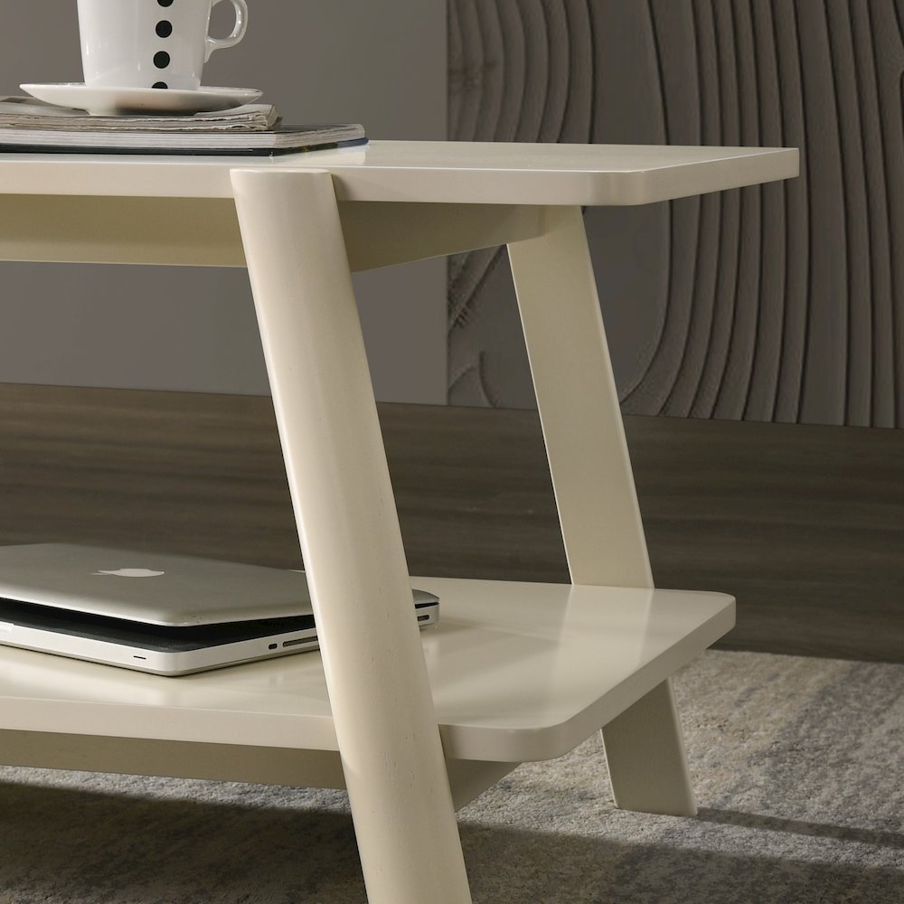 Metz Mid-Century Modern Wood Shelf End Table, Off-White Finish. Picture 4