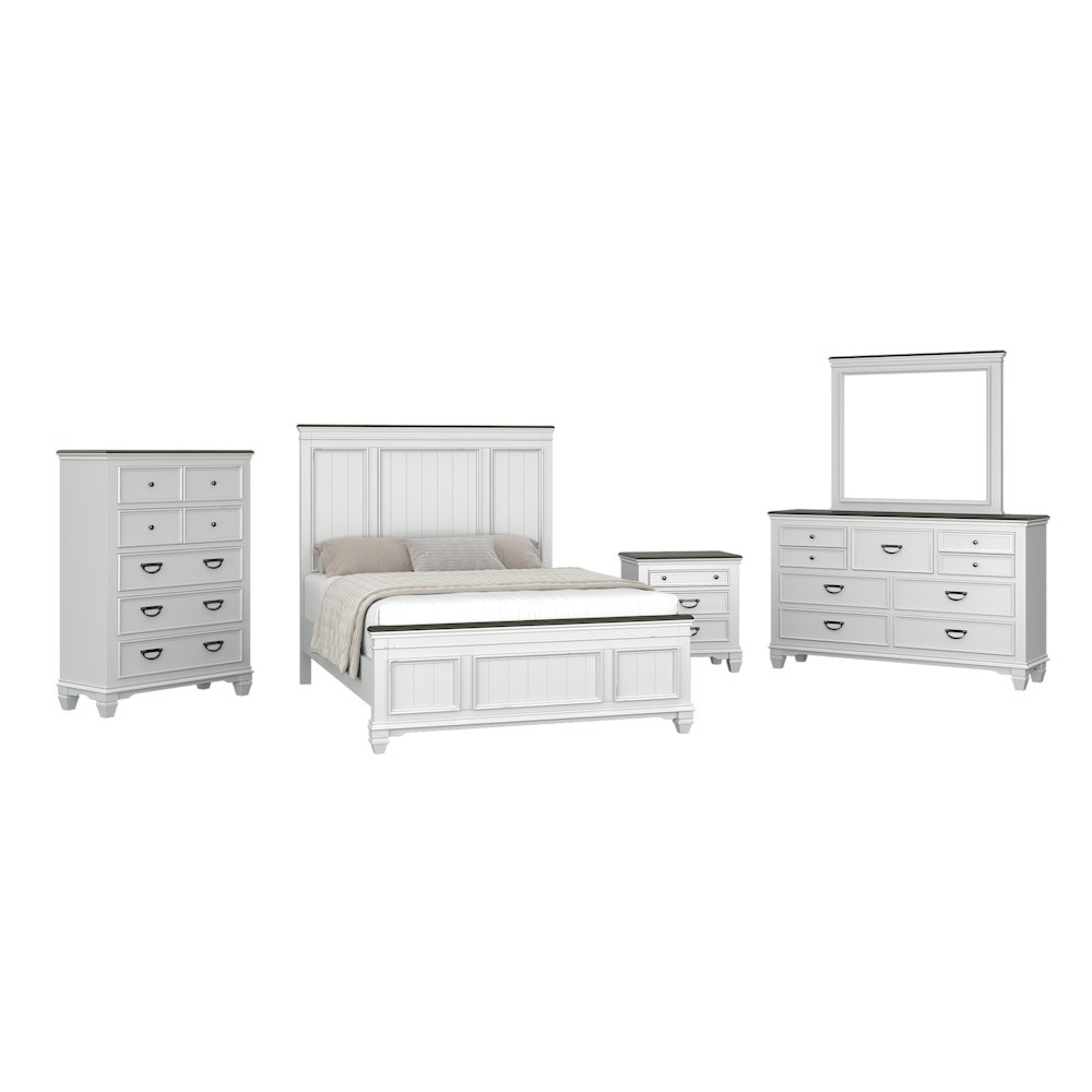 Clelane Wood Bedroom Set Panel Queen Bed, Dresser, Mirror, Nightstand, and Chest. Picture 1
