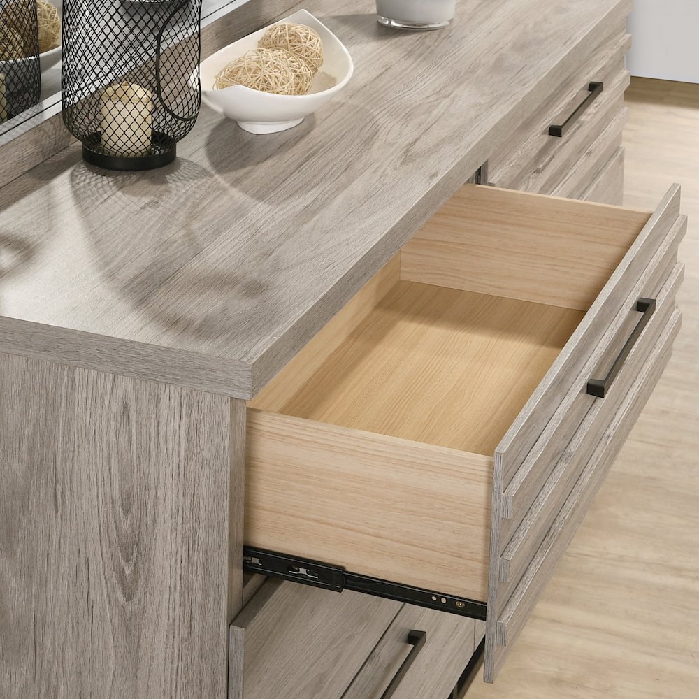 Panel Bed, Dresser, Mirror, 2 Nightstands, and Chest, Weathered Gray, Queen. Picture 12