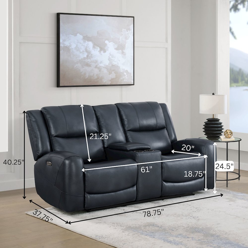 Cozura Leather Power Recling Sofa and Loveseat, Chesapeake Blue. Picture 15