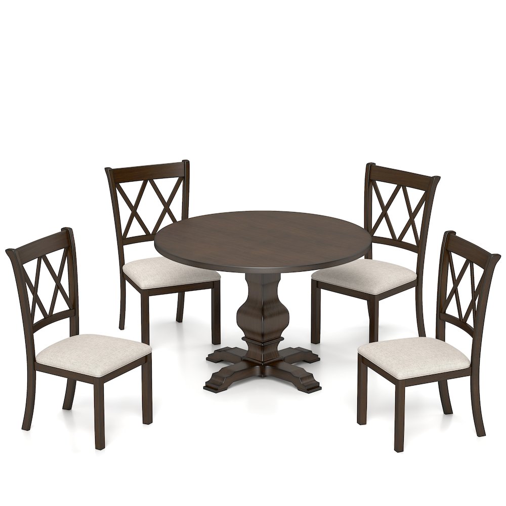 Havre Dining Set, Pedestal Round Table with 4 Chairs. Picture 1