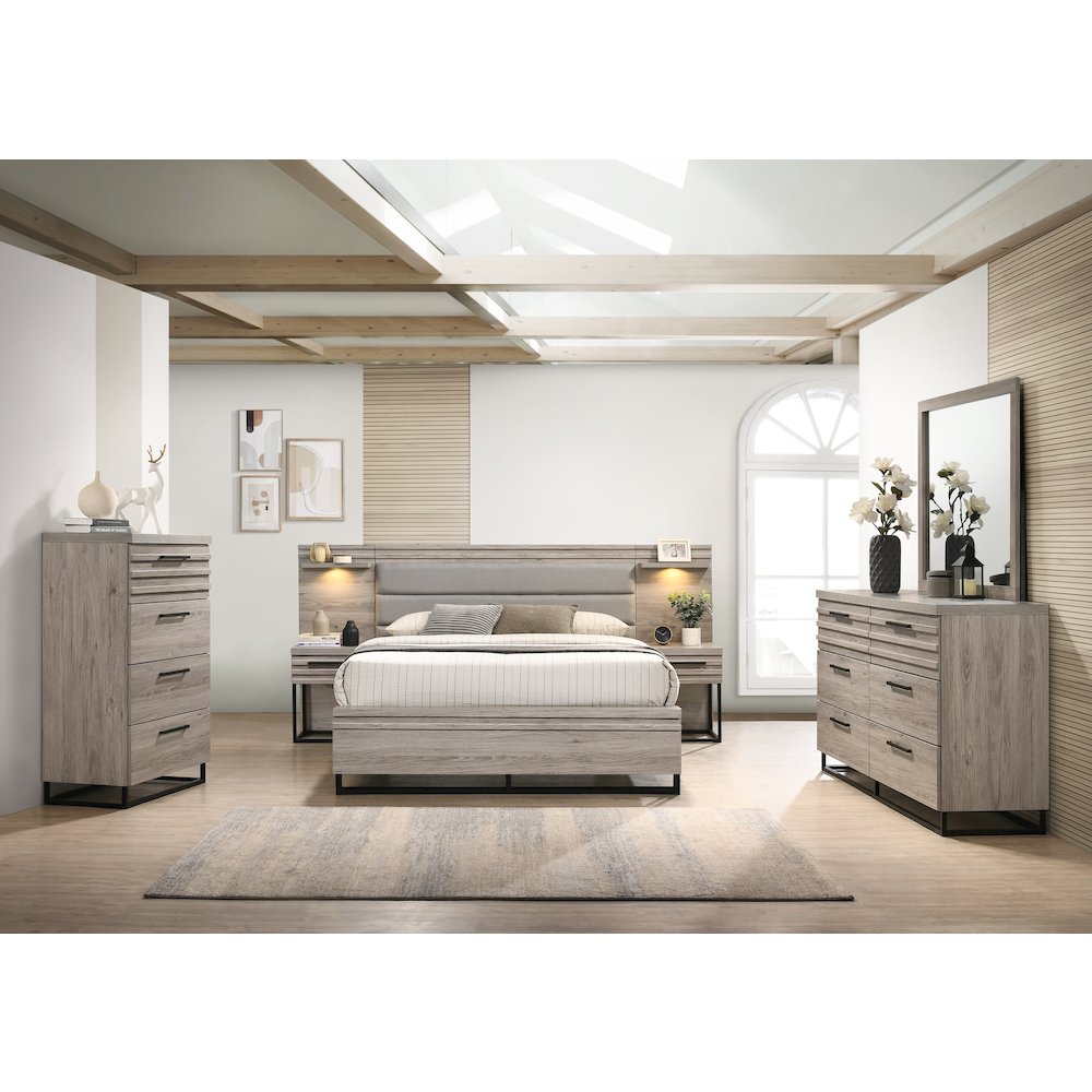 Wallbed Bed, Dresser, Mirror, Chest, and 2 Nightstands, Weathered Gray, Queen. Picture 2