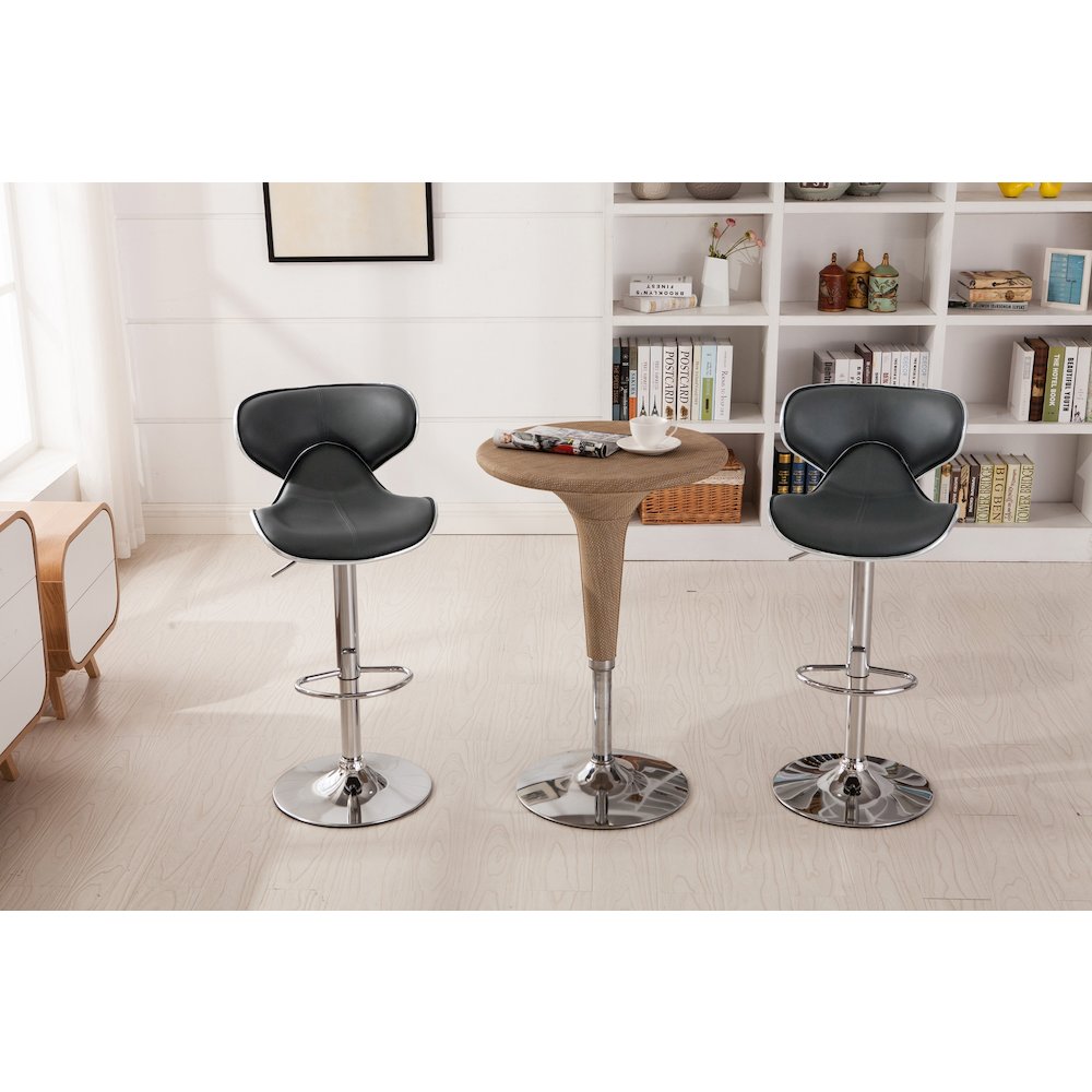 Masaccio Gray Leatherette Adjustable Swivel Barstool Chrome Base, Set of 2. Picture 7