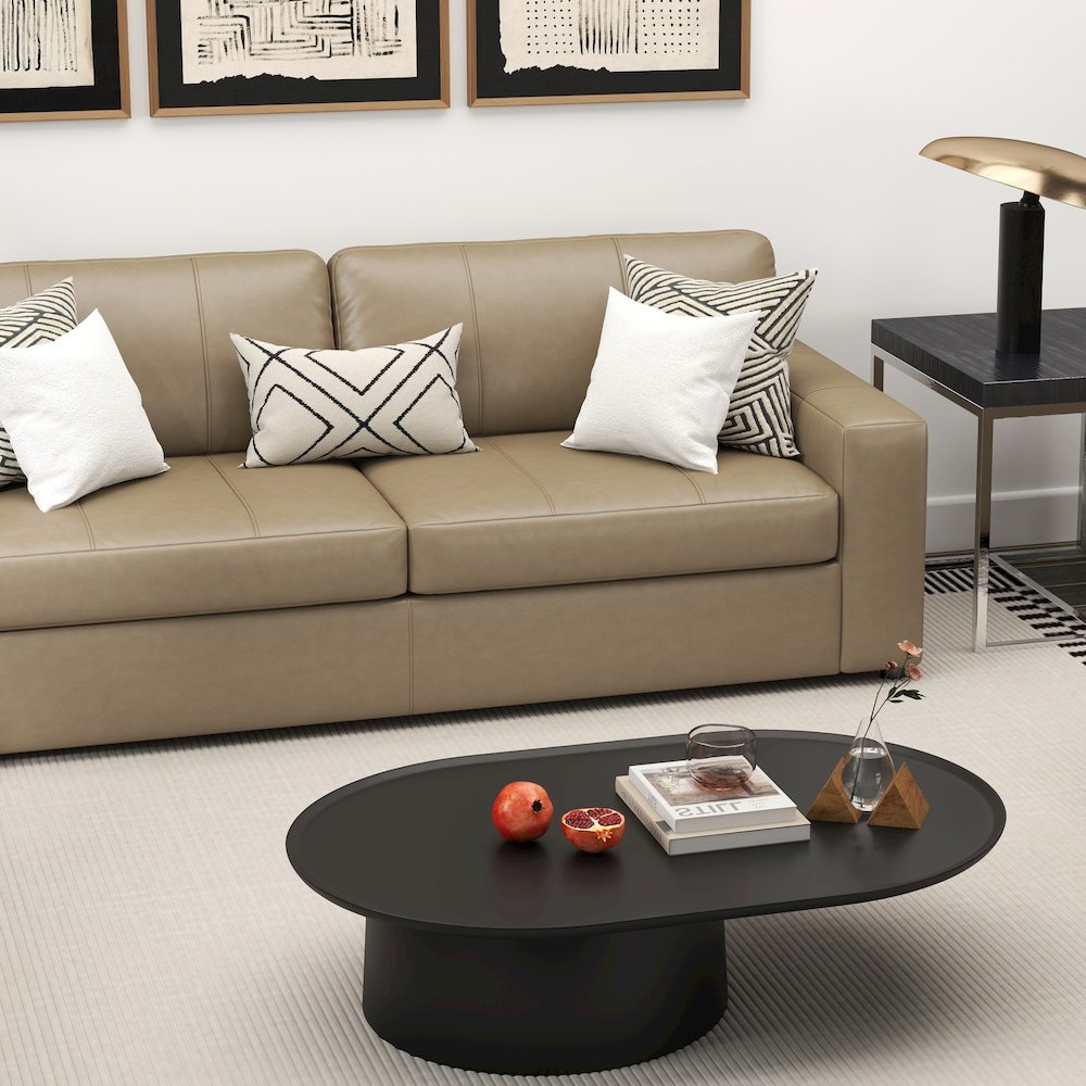 Sakan Leather Upholstered Sofa, Beige. Picture 6