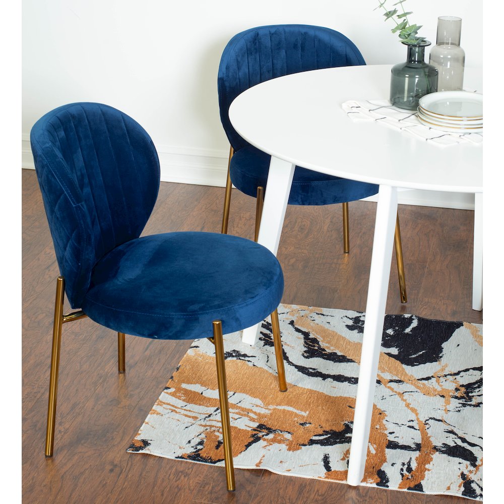 Amoa Contemporary 3-Pc Dining Set, White Round Dining Table and 2 Chairs, Blue. Picture 3