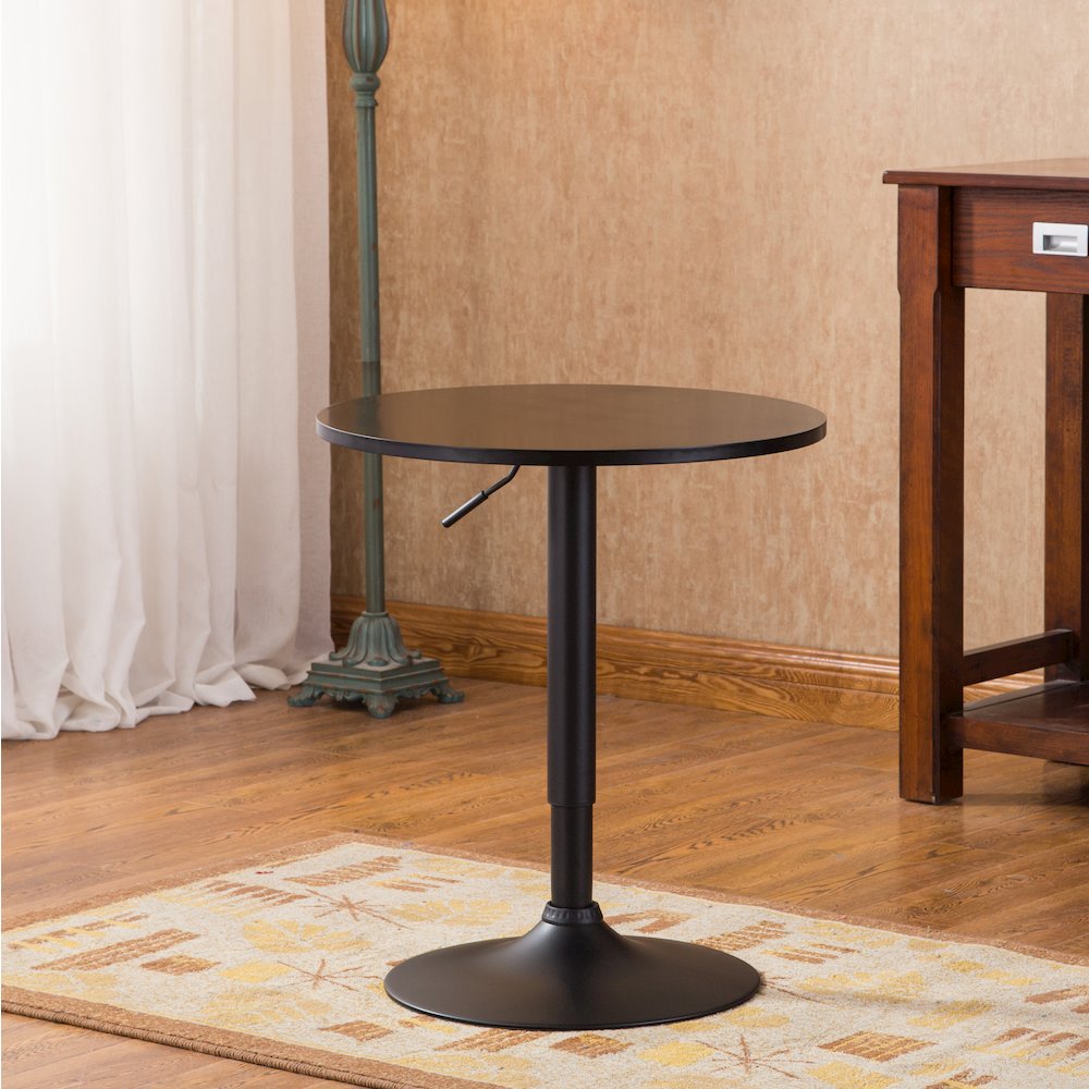 Belham Black Round Top Adjustable Height with Black Leg And Base Metal Bar Table. Picture 3